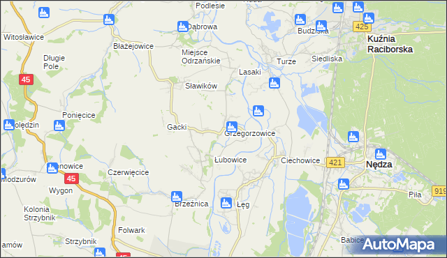 mapa Grzegorzowice gmina Rudnik, Grzegorzowice gmina Rudnik na mapie Targeo