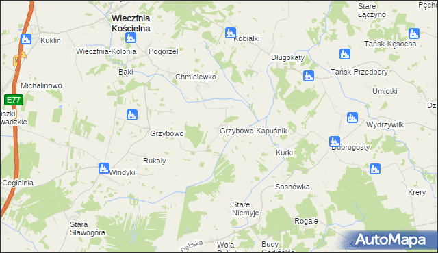 mapa Grzybowo-Kapuśnik, Grzybowo-Kapuśnik na mapie Targeo