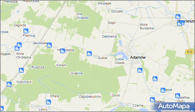 mapa Gułów gmina Adamów, Gułów gmina Adamów na mapie Targeo