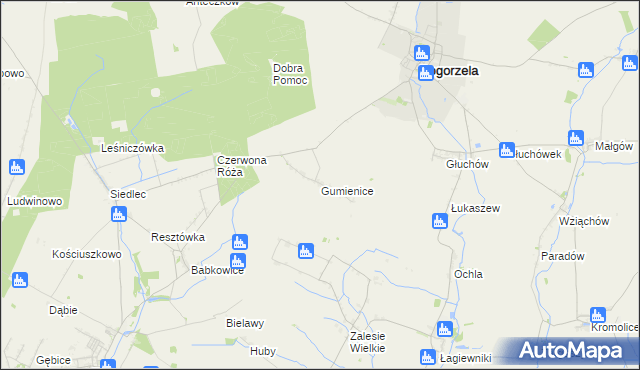 mapa Gumienice gmina Pogorzela, Gumienice gmina Pogorzela na mapie Targeo