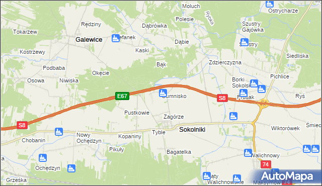 mapa Gumnisko gmina Sokolniki, Gumnisko gmina Sokolniki na mapie Targeo
