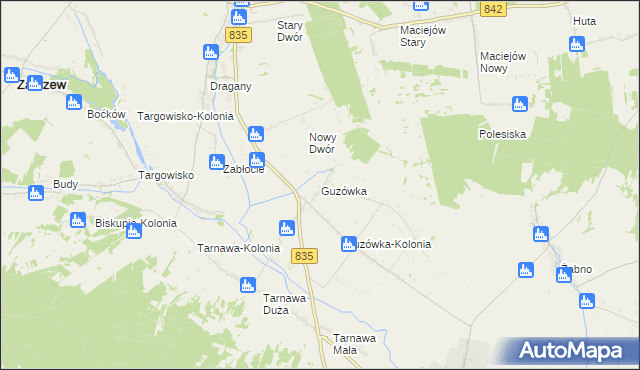 mapa Guzówka gmina Wysokie, Guzówka gmina Wysokie na mapie Targeo