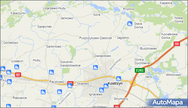 mapa Gwiazdowo gmina Kostrzyn, Gwiazdowo gmina Kostrzyn na mapie Targeo