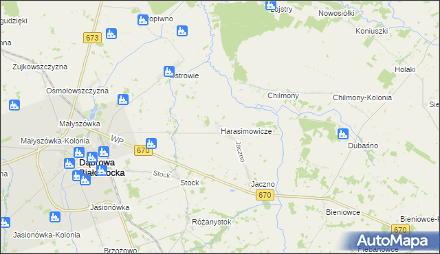 mapa Harasimowicze, Harasimowicze na mapie Targeo