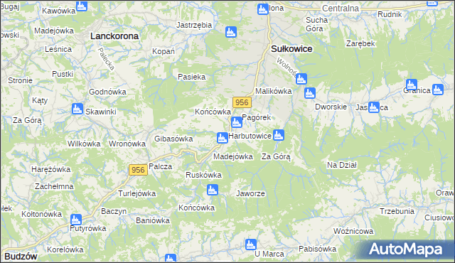 mapa Harbutowice gmina Sułkowice, Harbutowice gmina Sułkowice na mapie Targeo