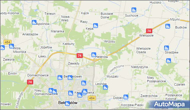 mapa Helenów gmina Bełchatów, Helenów gmina Bełchatów na mapie Targeo