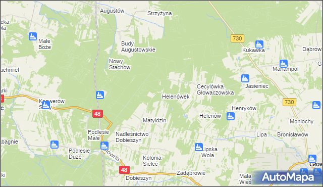 mapa Helenówek gmina Głowaczów, Helenówek gmina Głowaczów na mapie Targeo