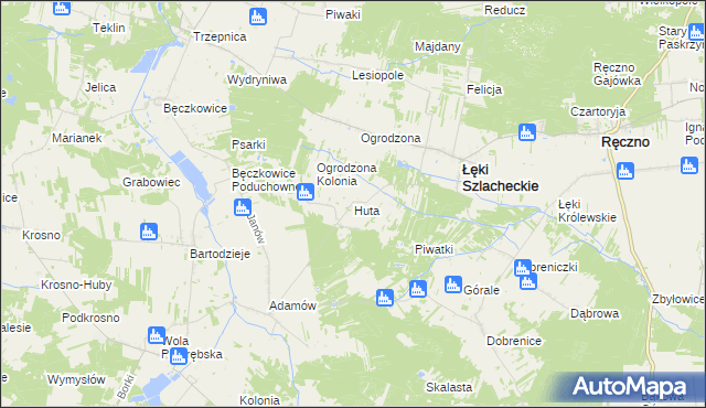 mapa Huta gmina Łęki Szlacheckie, Huta gmina Łęki Szlacheckie na mapie Targeo