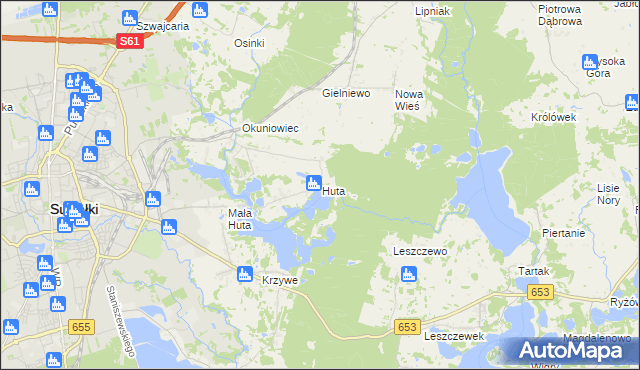 mapa Huta gmina Suwałki, Huta gmina Suwałki na mapie Targeo