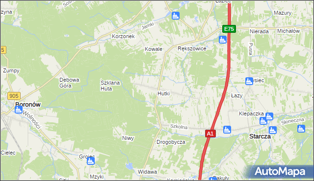 mapa Hutki gmina Konopiska, Hutki gmina Konopiska na mapie Targeo