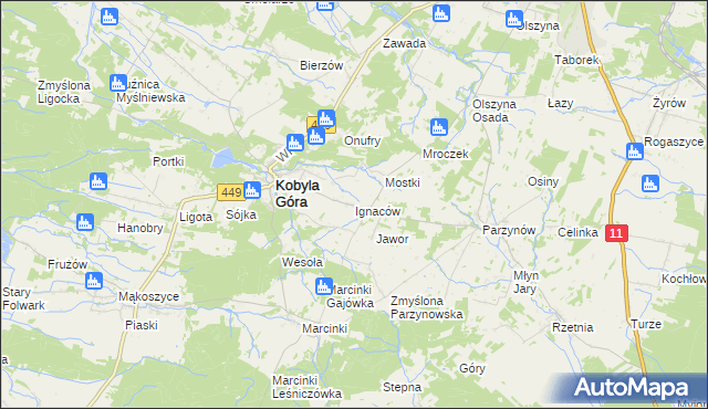 mapa Ignaców gmina Kobyla Góra, Ignaców gmina Kobyla Góra na mapie Targeo