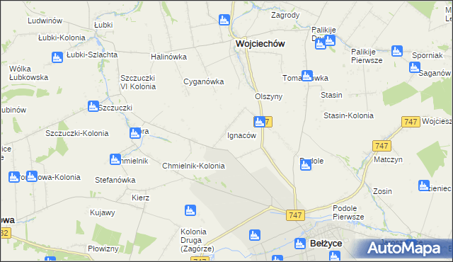 mapa Ignaców gmina Wojciechów, Ignaców gmina Wojciechów na mapie Targeo