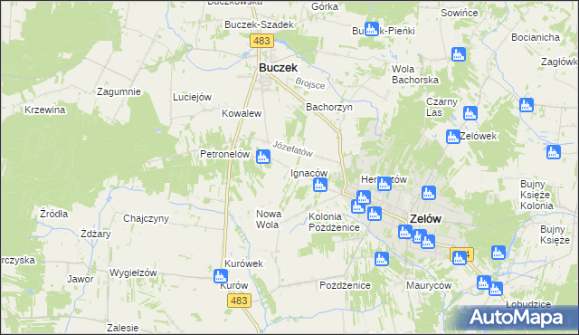 mapa Ignaców gmina Zelów, Ignaców gmina Zelów na mapie Targeo