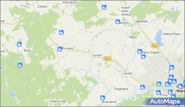 mapa Ignalin gmina Lidzbark Warmiński, Ignalin gmina Lidzbark Warmiński na mapie Targeo