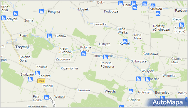 mapa Imbramowice gmina Trzyciąż, Imbramowice gmina Trzyciąż na mapie Targeo
