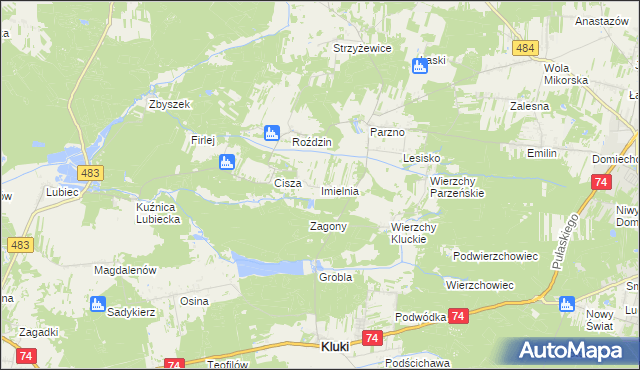 mapa Imielnia gmina Kluki, Imielnia gmina Kluki na mapie Targeo