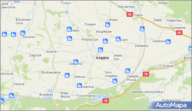 mapa Irządze powiat zawierciański, Irządze powiat zawierciański na mapie Targeo