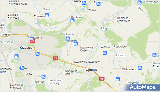 mapa Iwanowice Duże, Iwanowice Duże na mapie Targeo