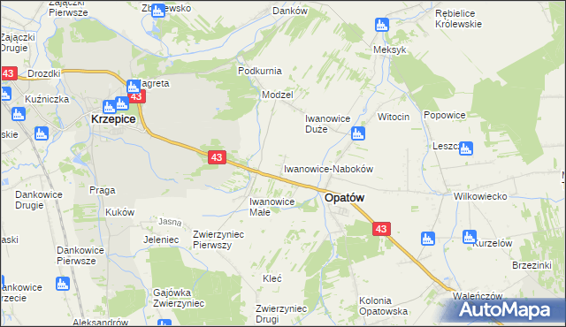 mapa Iwanowice-Naboków, Iwanowice-Naboków na mapie Targeo