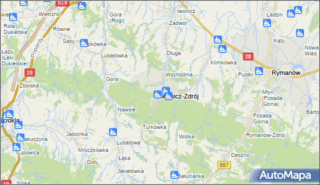 mapa Iwonicz-Zdrój, Iwonicz-Zdrój na mapie Targeo
