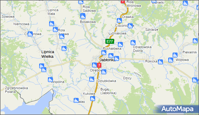 mapa Jabłonka powiat nowotarski, Jabłonka powiat nowotarski na mapie Targeo