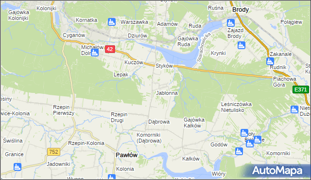 mapa Jabłonna gmina Brody, Jabłonna gmina Brody na mapie Targeo