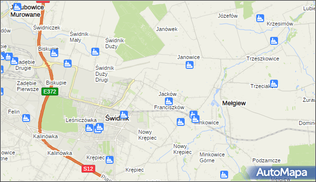 mapa Jacków gmina Mełgiew, Jacków gmina Mełgiew na mapie Targeo