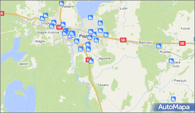 mapa Jagodne gmina Pisz, Jagodne gmina Pisz na mapie Targeo