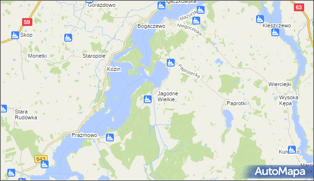 mapa Jagodne Wielkie, Jagodne Wielkie na mapie Targeo