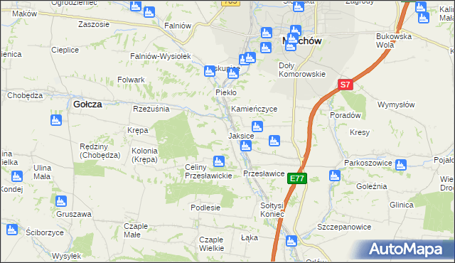 mapa Jaksice gmina Miechów, Jaksice gmina Miechów na mapie Targeo