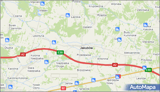 mapa Jakubów powiat miński, Jakubów powiat miński na mapie Targeo