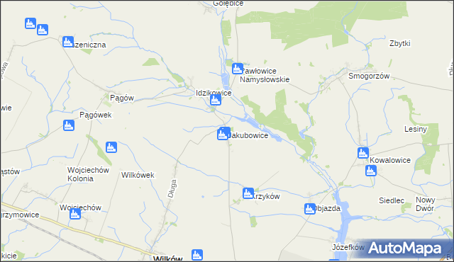 mapa Jakubowice gmina Wilków, Jakubowice gmina Wilków na mapie Targeo