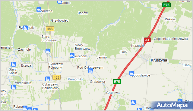 mapa Jamno gmina Mykanów, Jamno gmina Mykanów na mapie Targeo