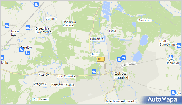 mapa Jamy gmina Ostrów Lubelski, Jamy gmina Ostrów Lubelski na mapie Targeo