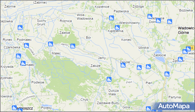 mapa Jamy gmina Wadowice Górne, Jamy gmina Wadowice Górne na mapie Targeo