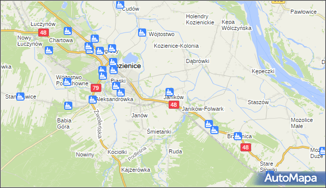 mapa Janików gmina Kozienice, Janików gmina Kozienice na mapie Targeo