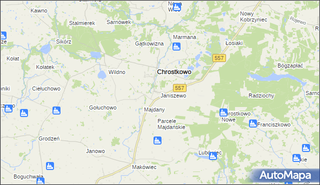 mapa Janiszewo gmina Chrostkowo, Janiszewo gmina Chrostkowo na mapie Targeo