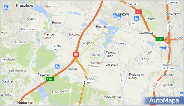 mapa Janki gmina Raszyn, Janki gmina Raszyn na mapie Targeo