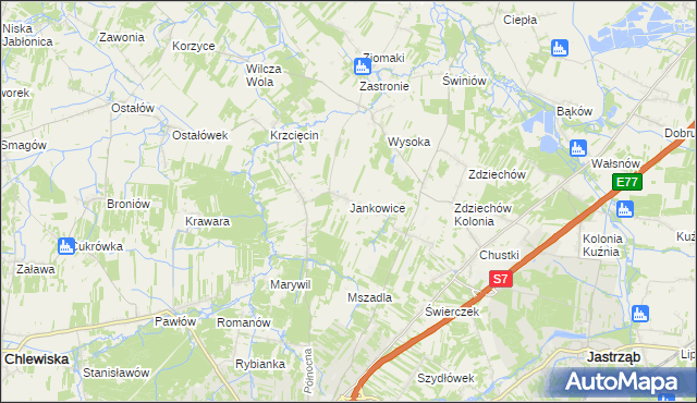 mapa Jankowice gmina Szydłowiec, Jankowice gmina Szydłowiec na mapie Targeo