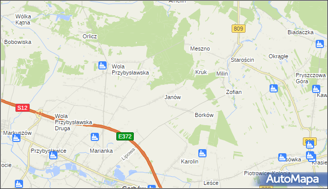 mapa Janów gmina Garbów, Janów gmina Garbów na mapie Targeo