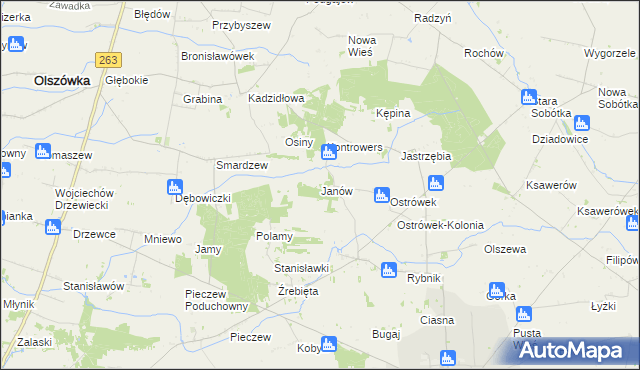 mapa Janów gmina Grabów, Janów gmina Grabów na mapie Targeo