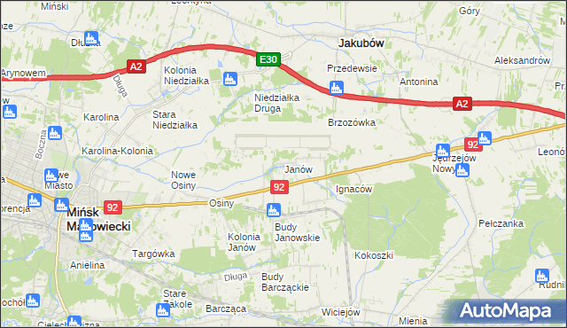 mapa Janów gmina Mińsk Mazowiecki, Janów gmina Mińsk Mazowiecki na mapie Targeo