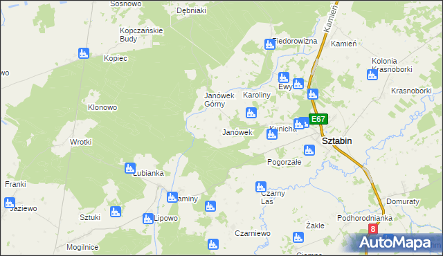 mapa Janówek gmina Sztabin, Janówek gmina Sztabin na mapie Targeo