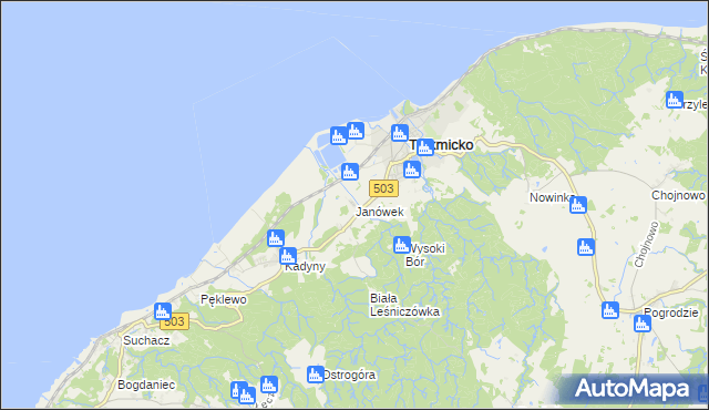 mapa Janówek gmina Tolkmicko, Janówek gmina Tolkmicko na mapie Targeo