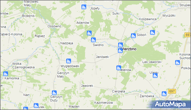 mapa Janówek gmina Wierzbno, Janówek gmina Wierzbno na mapie Targeo
