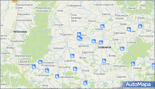 mapa Janowice gmina Jodłownik, Janowice gmina Jodłownik na mapie Targeo