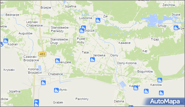 mapa Janówka gmina Szczerców, Janówka gmina Szczerców na mapie Targeo