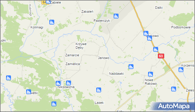 mapa Janowo gmina Kolno, Janowo gmina Kolno na mapie Targeo
