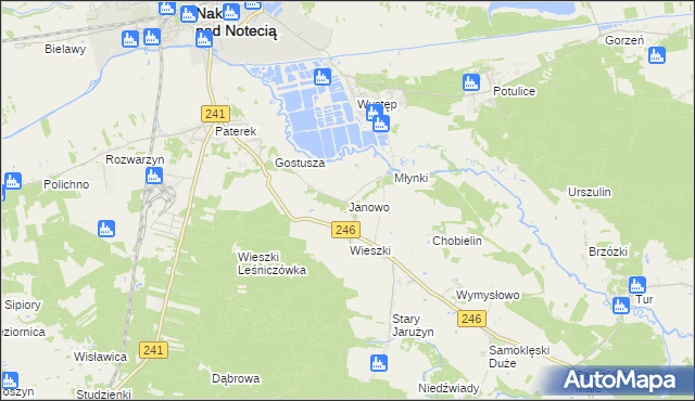 mapa Janowo gmina Nakło nad Notecią, Janowo gmina Nakło nad Notecią na mapie Targeo