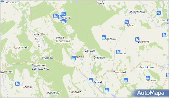 mapa Janowo gmina Ostróda, Janowo gmina Ostróda na mapie Targeo